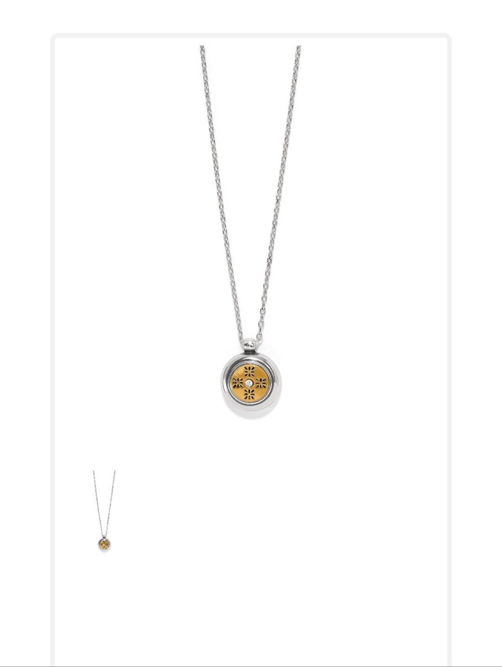 Brighton Silver Two-Tone Floral Disc Pendant Necklace Gold & Silver Either Side